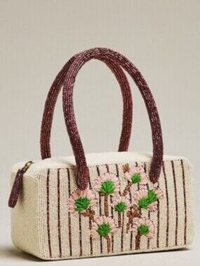 Anthro Beaded Box-Shaped Bag Floral Stripe